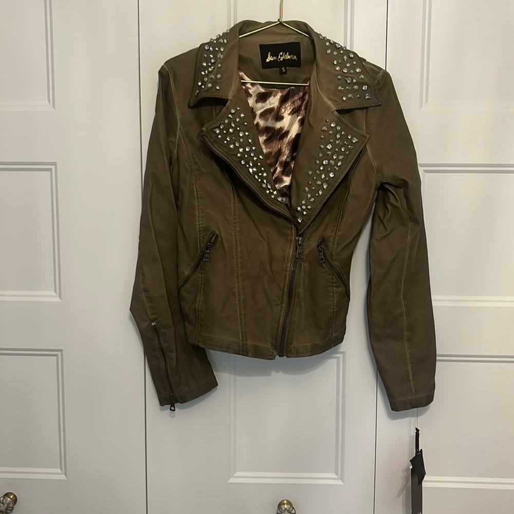 Olive green studded Sam Edelman moto jacket